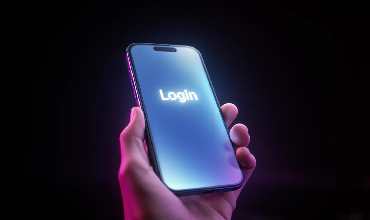 Close up of a smartphone with a glowing login screen symbolizing secure access to the 72BD casino account in Bangladesh